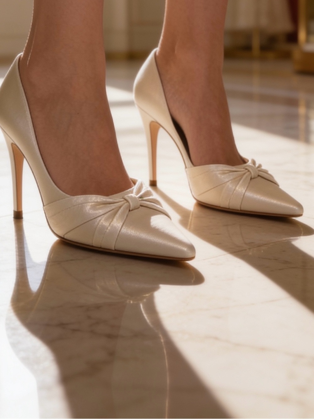 Aldo Elegant Cream Knot-Detail Pointed Toe Leather Stiletto - W Sz EUR 41 US 10